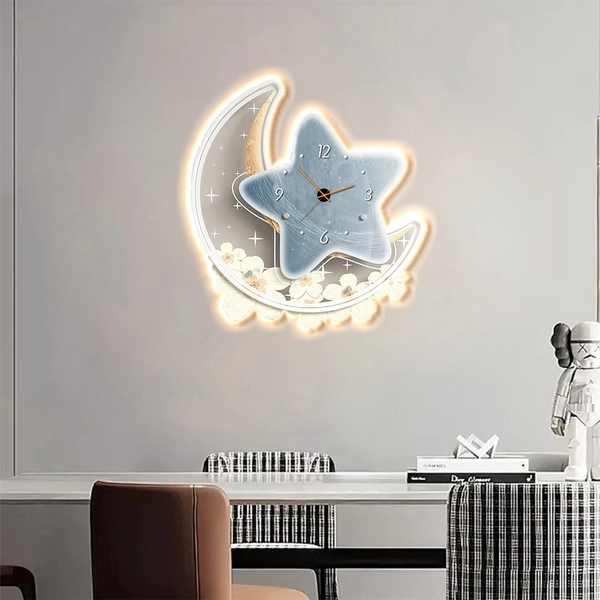 Tranh Đèn Led Tráng Gương Treo Tường Mặt Trăng Và Ngôi Sao Lấp Lánh