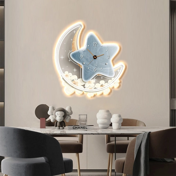 Tranh Đèn Led Tráng Gương Treo Tường Mặt Trăng Và Ngôi Sao Lấp Lánh