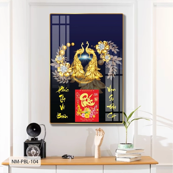 Lịch Tết Tranh Tráng Gương Treo Tường Đôi Công Hoàng Kim