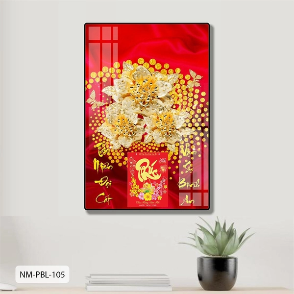 Lịch Tết Tranh Tráng Gương Treo Tường Hoa Vàng May Mắn