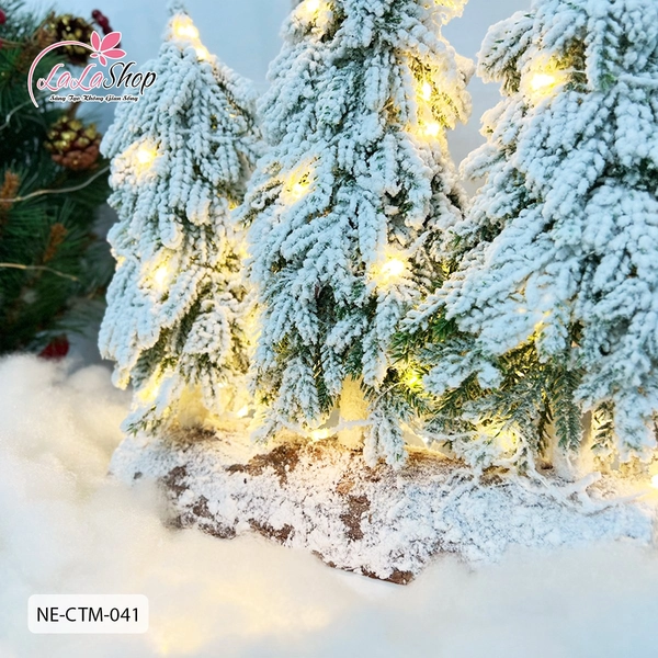 3 cây thông phủ tuyết có đế - Tán lá dày