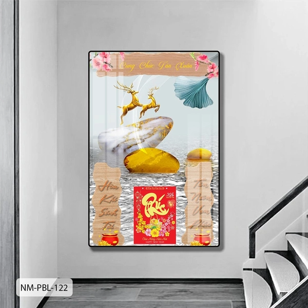 Lịch Tết Tranh Tráng Gương Treo Tường Đôi Hươu Vàng Tài Lộc Nghệ Thuật