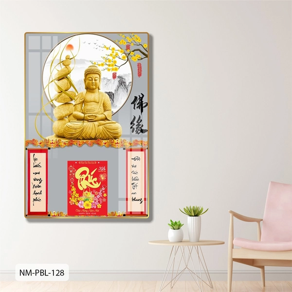 Lịch Tết Tranh Tráng Gương Treo Tường Tượng Phật Và Thuyền Vàng May Mắn