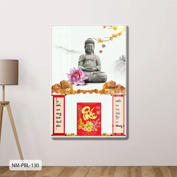 Lịch Tết Tranh Tráng Gương Treo Tường Tượng Phật Và Sen Hồng Nở Rộ