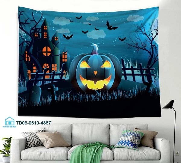 Tranh Vải Halloween Treo Tường Bí Ngô Ma Quái Mẫu