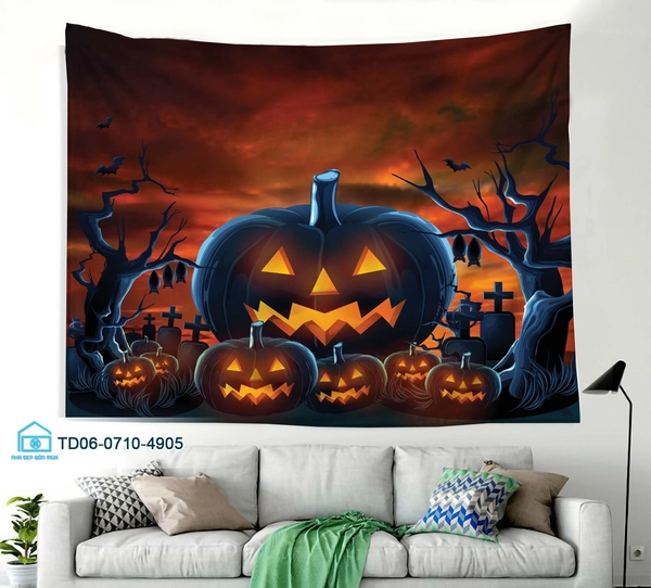Tranh Vải Halloween Treo Tường Bí Ngô Ma Quái Mẫu