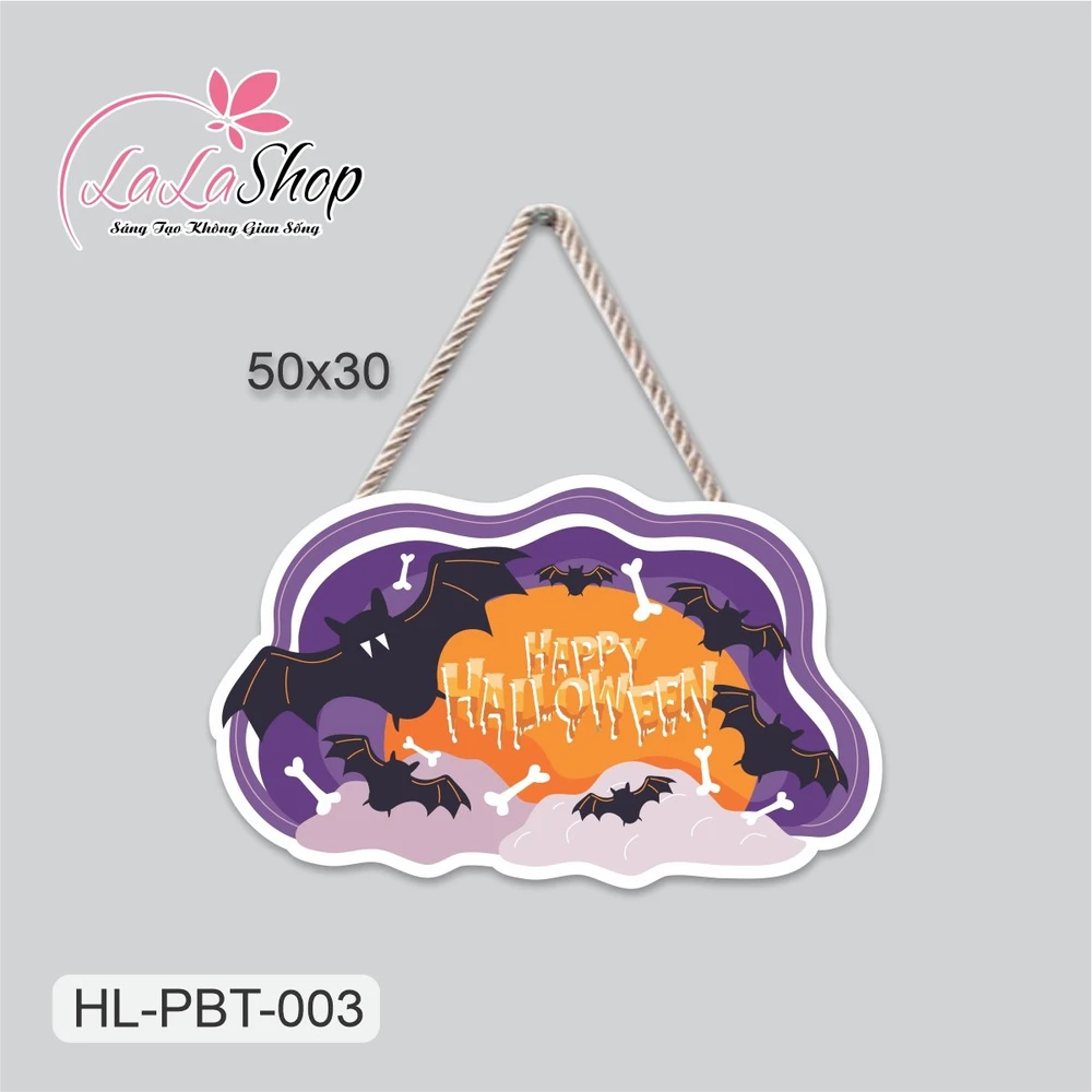 Bảng Treo Cửa Trang Trí Halloween Hình Con Dơi 50x30cm