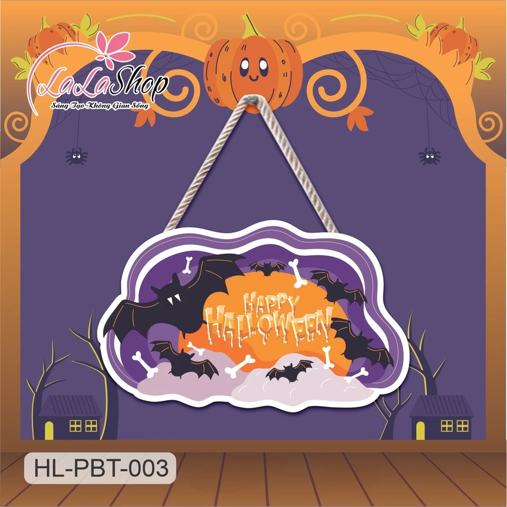Bảng Treo Cửa Trang Trí Halloween Hình Con Dơi 50x30cm
