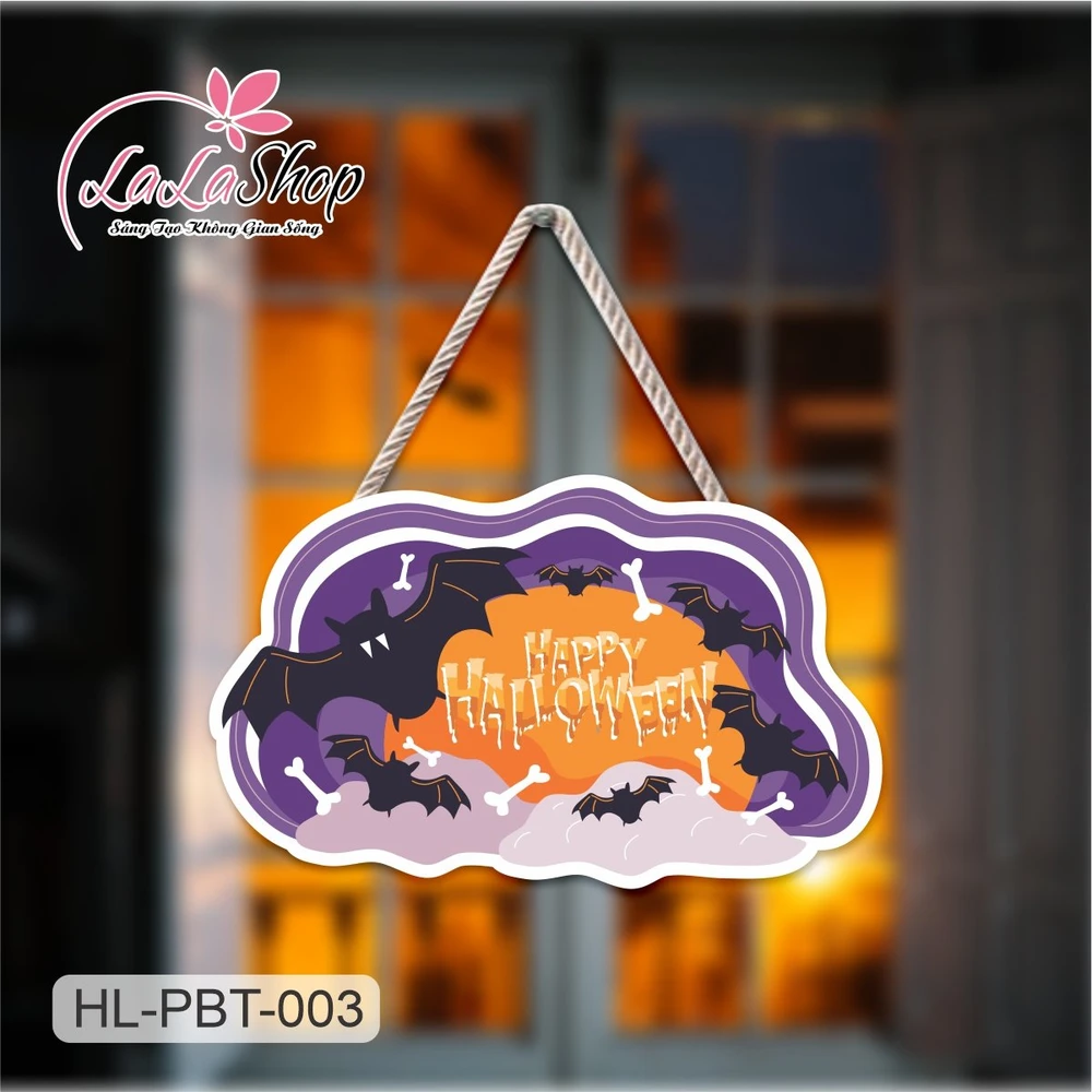 Bảng Treo Cửa Trang Trí Halloween Hình Con Dơi 50x30cm