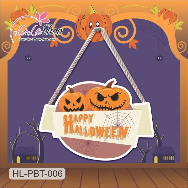 Bảng Treo Cửa Trang Trí Halloween Hình Bí Ngô 50x35cm