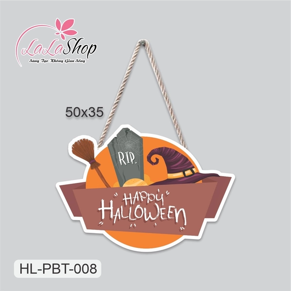 Bảng Treo Cửa Trang Trí Halloween Hình Nón Và Chổi 50x35cm