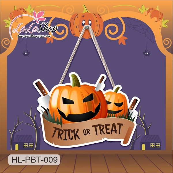 Bảng Treo Cửa Trang Trí Halloween Hình Bí Ngô mẫu 1 50x35cm