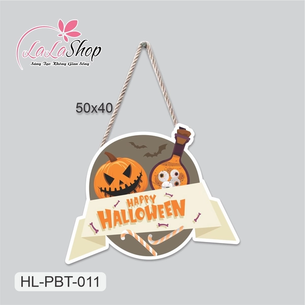 Bảng Treo Cửa Trang Trí Halloween Hình Bí Ngô Mẫu 2 50x40cm