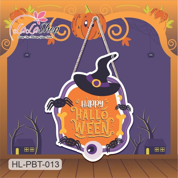 Bảng Treo Cửa Trang Trí Halloween Hình Con Nhện 50x40cm