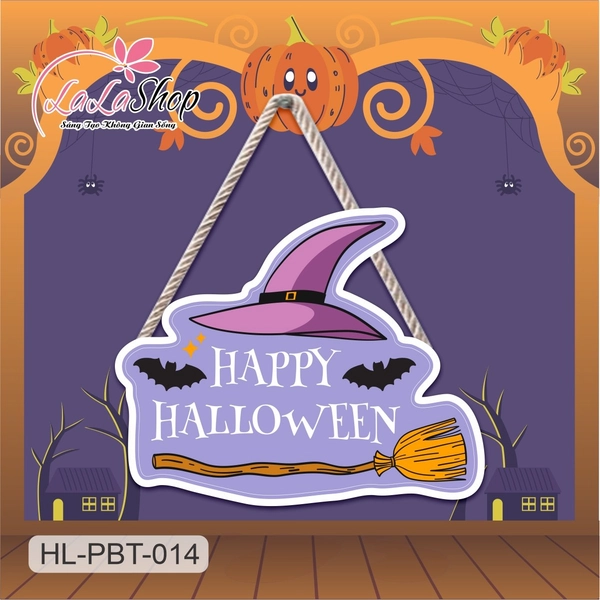 Bảng Treo Cửa Trang Trí Halloween Hình Nón Và Chổi mẫu 1 50x40cm