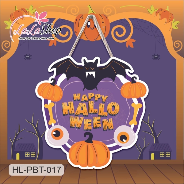 Bảng Treo Cửa Trang Trí Halloween Hình Bí Ngô Và Con Dơi