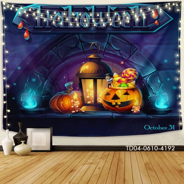 Tranh Vải Halloween Treo Tường Bí Ngô Và Đèn