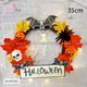 Vòng treo cửa trang trí Halloween dơi và bí ngô ma quái 35cm kèm đèn led