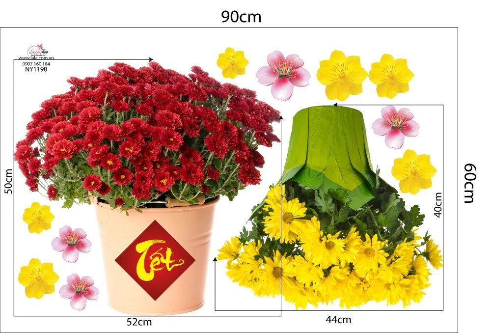 Decal Trang Trí Tết Giáp Thìn Chậu Hoa Cúc