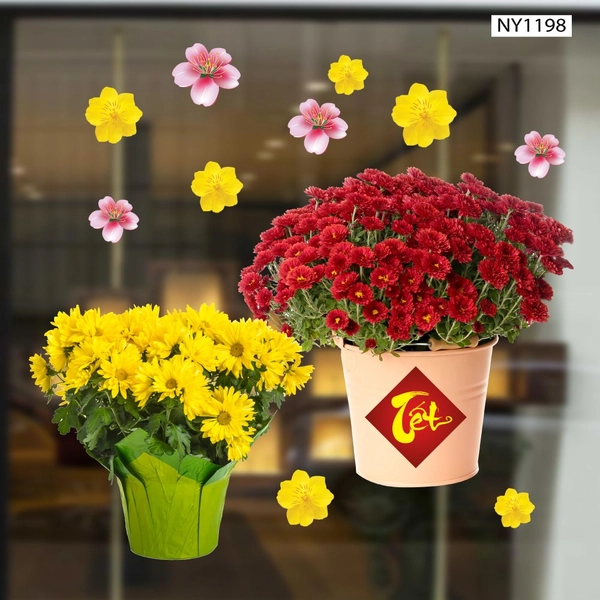 Decal Trang Trí Tết Chậu Hoa Cúc