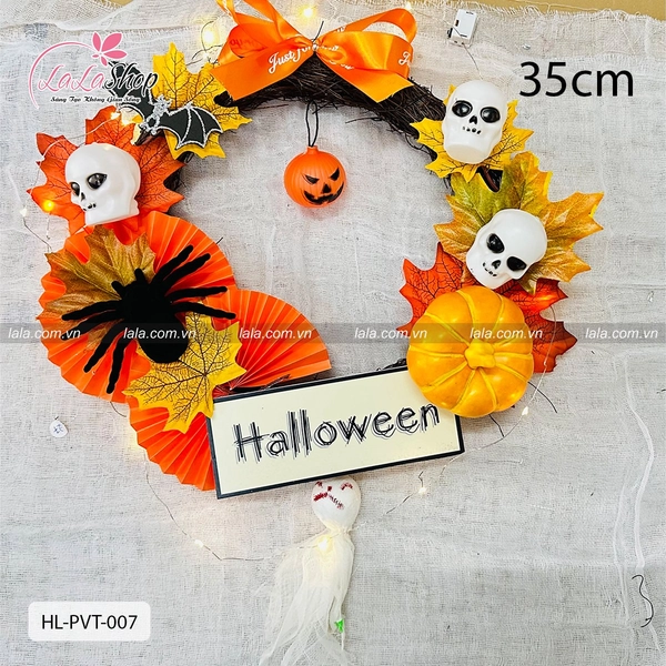 Vòng Treo Cửa Lá Phong Trang Trí Halloween 35cm Kèm Đèn Led