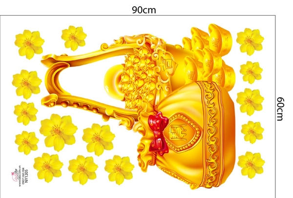 Decal Trang Trí Tết Túi Tiền Vàng Mẫu 3