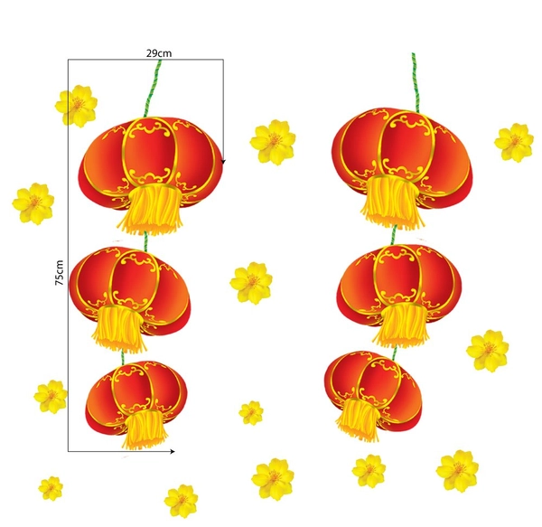 Decal Trang Trí Tết Lồng Đèn Đỏ Đón Xuân Mẫu 2