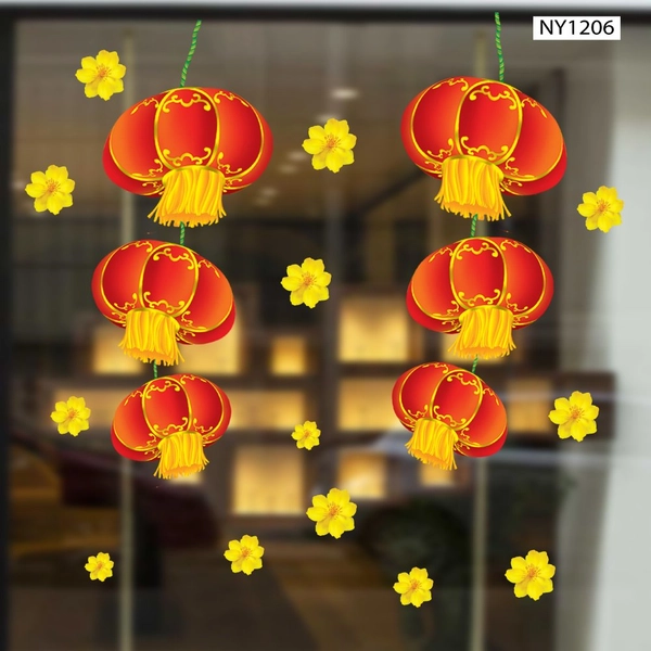 Decal Trang Trí Tết Lồng Đèn Đỏ Đón Xuân Mẫu 2