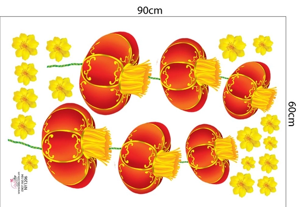 Decal Trang Trí Tết Lồng Đèn Đỏ Đón Xuân Mẫu 2