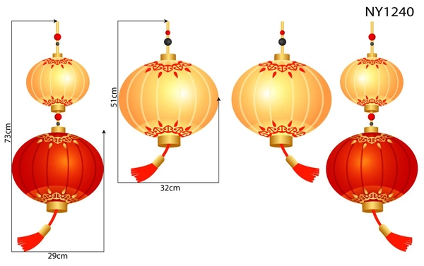 Decal Trang Trí Tết Lồng Đèn Đỏ Đón Xuân Mẫu 3