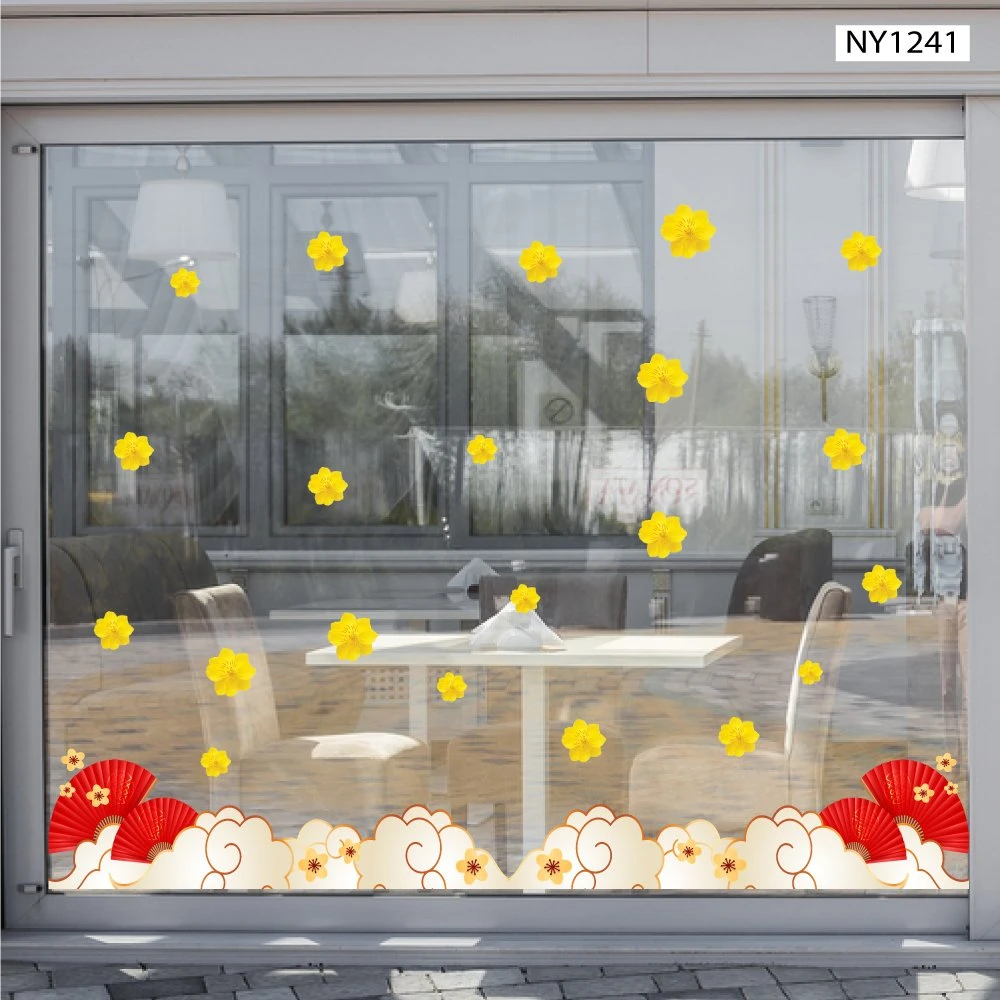 Decal Trang Trí Tết Mây Và Quạt Đỏ