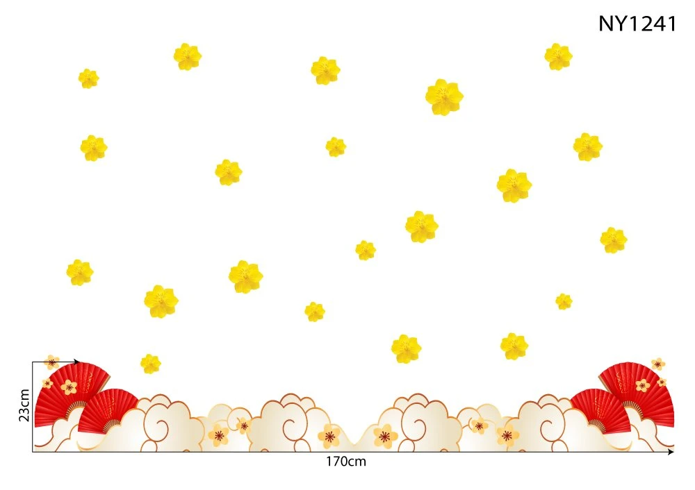 Decal Trang Trí Tết Mây Và Quạt Đỏ
