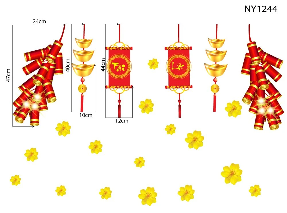 Decal Trang Trí Tết Pháo Đỏ Tài Lộc
