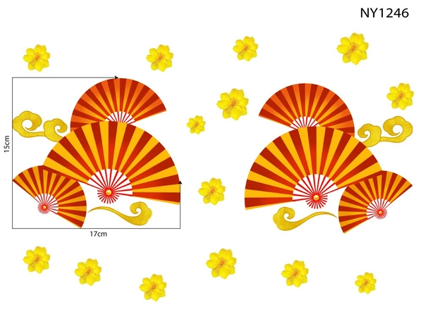 Decal Trang Trí Tết Quạt Như Ý Đỏ