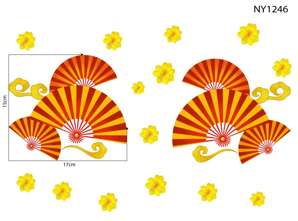 Decal Trang Trí Tết Quạt Như Ý Đỏ