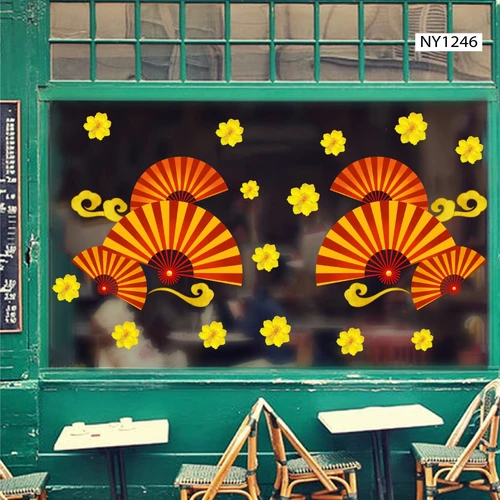 Decal Trang Trí Tết Quạt Như Ý Đỏ