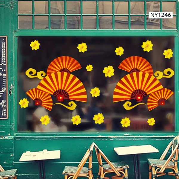 Decal Trang Trí Tết Quạt Như Ý Đỏ