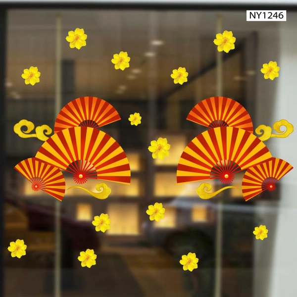 Decal Trang Trí Tết Quạt Như Ý Đỏ