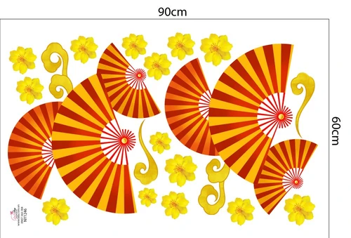 Decal Trang Trí Tết Quạt Như Ý Đỏ