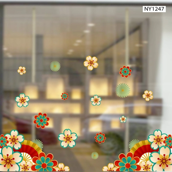 Decal Trang Trí Tết Chân Tường Hoa Khoe Sắc Đón Xuân