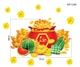 Decal Trang Trí Tết Dưa Hấu Đỏ Bánh Chưng Xanh Tiền Vàng Sung Túc