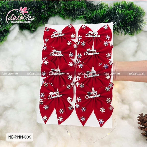 Set 8 nơ nhung đỏ chữ MerryChristmas trang trí giáng sinh