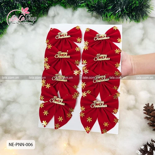 Set 8 nơ nhung đỏ chữ MerryChristmas trang trí giáng sinh