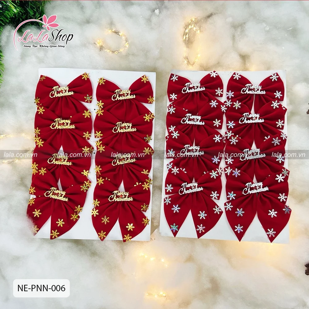 Set 8 nơ nhung đỏ chữ MerryChristmas trang trí giáng sinh