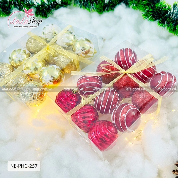 Hộp 12 quả châu 5cm nhiều loại trang trí cây thông noel 257