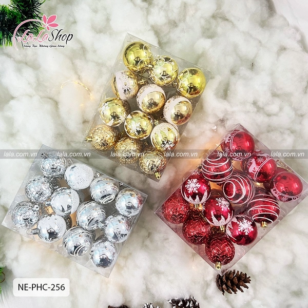 Hộp 24 quả châu 5cm nhiều loại trang trí cây thông noel 256