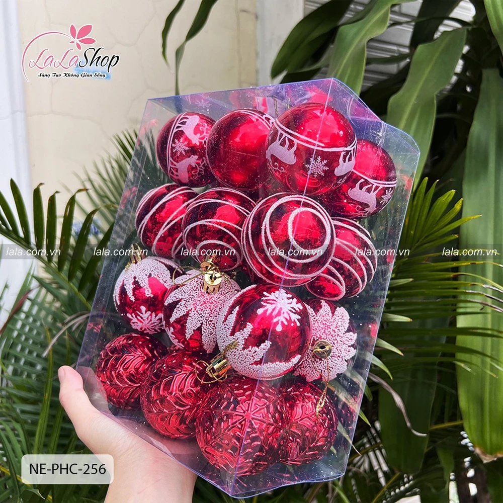Hộp 24 quả châu 5cm nhiều loại trang trí cây thông noel 256