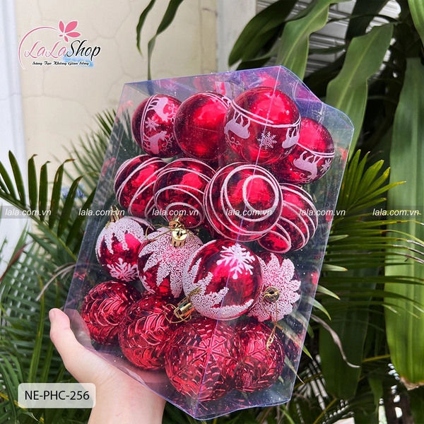 Hộp 24 quả châu 5cm nhiều loại trang trí cây thông noel 256