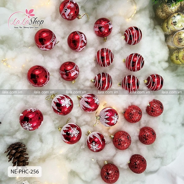 Hộp 24 quả châu 5cm nhiều loại trang trí cây thông noel 256
