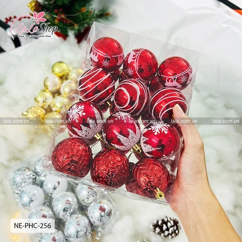 Hộp 24 quả châu 5cm nhiều loại trang trí cây thông noel 256